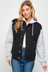 Women’s Black Denim Jacket with Fleece Hood | Zarnesh